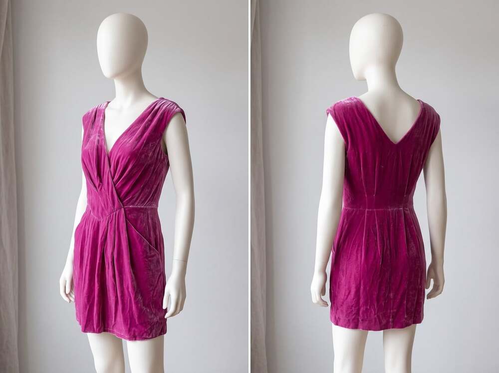 Rachel Rachel Roy Magenta Velvet Mini Dress Womens Size 6 V-Neck Sleeveless Silk
